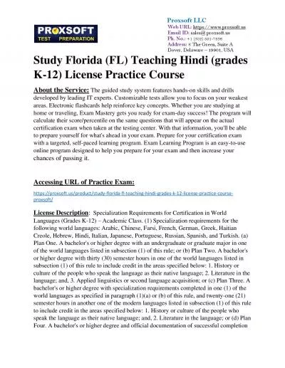 Study Florida (FL) Teaching Hindi (grades K-12) License Practice Course