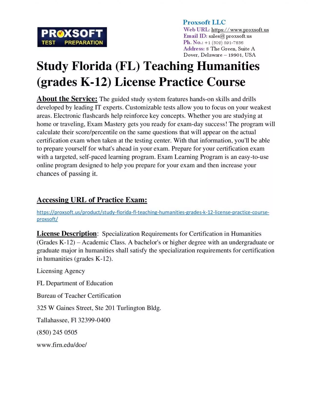 PDF-Study Florida (FL) Teaching Humanities (grades K-12) License Practice Course