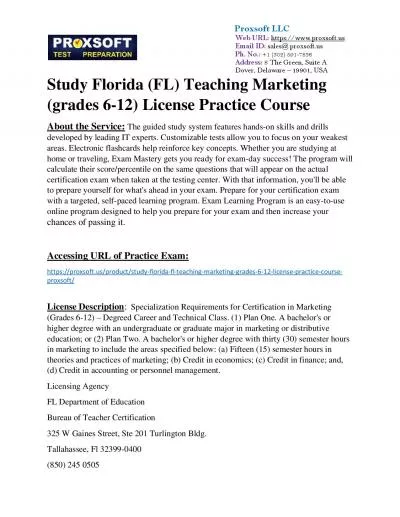 Study Florida (FL) Teaching Marketing (grades 6-12) License Practice Course