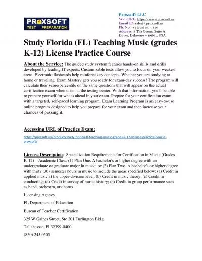 Study Florida (FL) Teaching Music (grades K-12) License Practice Course