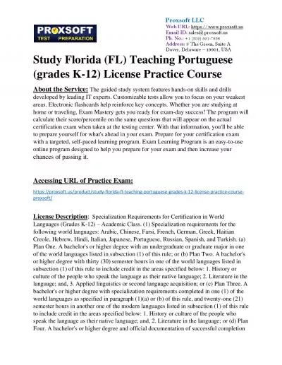 Study Florida (FL) Teaching Portuguese (grades K-12) License Practice Course