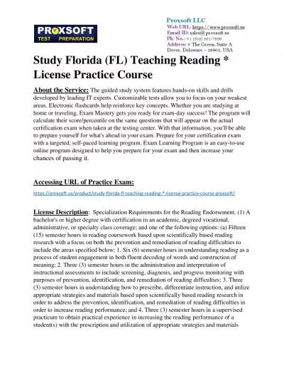 Study Florida (FL) Teaching Reading * License Practice Course