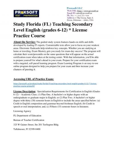 Study Florida (FL) Teaching Secondary Level English (grades 6-12) * License Practice Course