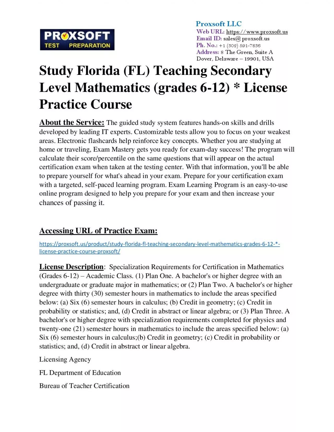 PDF-Study Florida (FL) Teaching Secondary Level Mathematics (grades 6-12) * License Practice