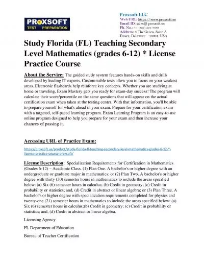 Study Florida (FL) Teaching Secondary Level Mathematics (grades 6-12) * License Practice Course