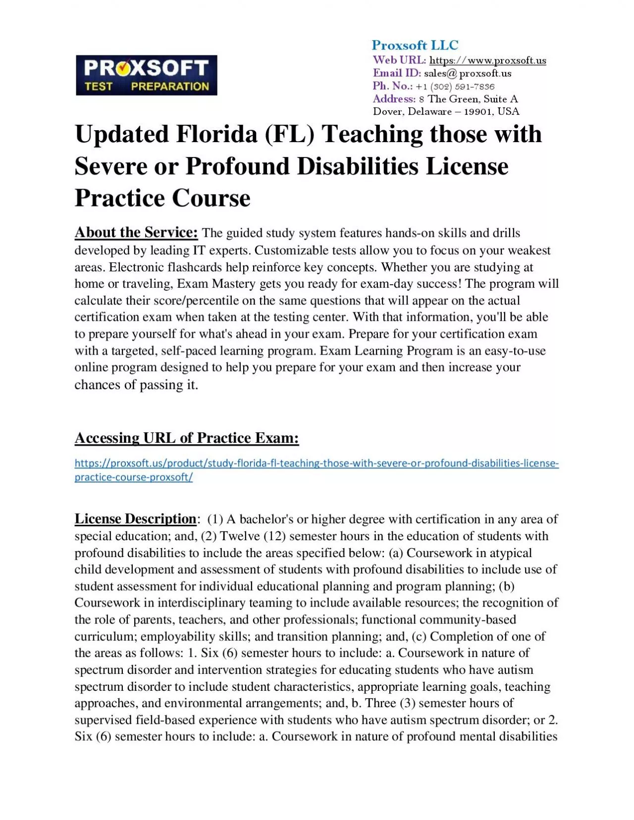 PDF-Updated Florida (FL) Teaching those with Severe or Profound Disabilities License Practice