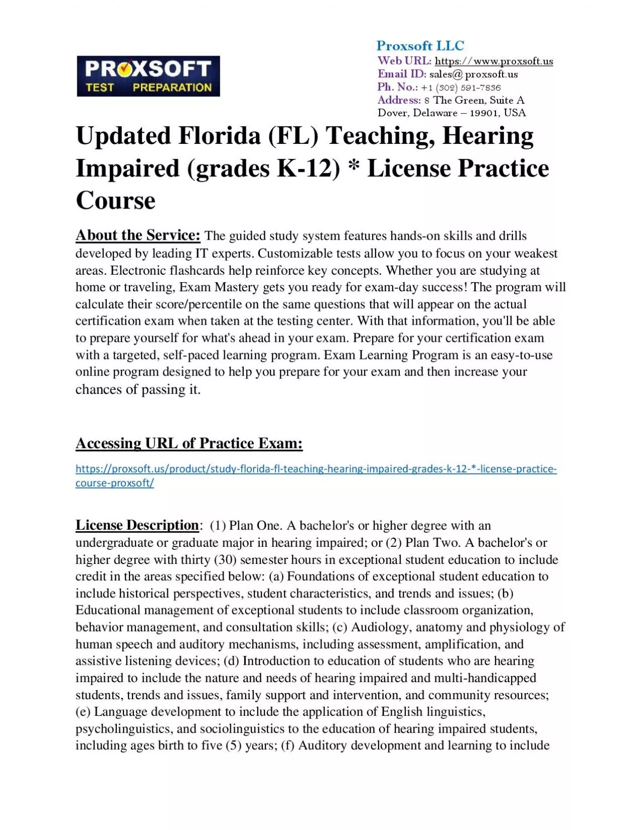 PDF-Updated Florida (FL) Teaching, Hearing Impaired (grades K-12) * License Practice Course