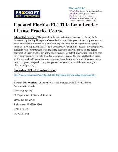 Updated Florida (FL) Title Loan Lender License Practice Course