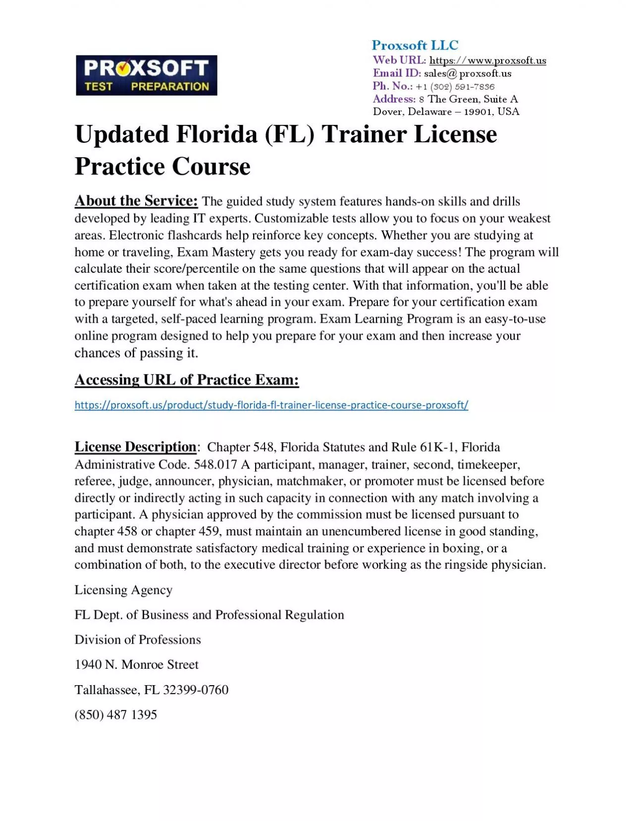 PDF-Updated Florida (FL) Trainer License Practice Course