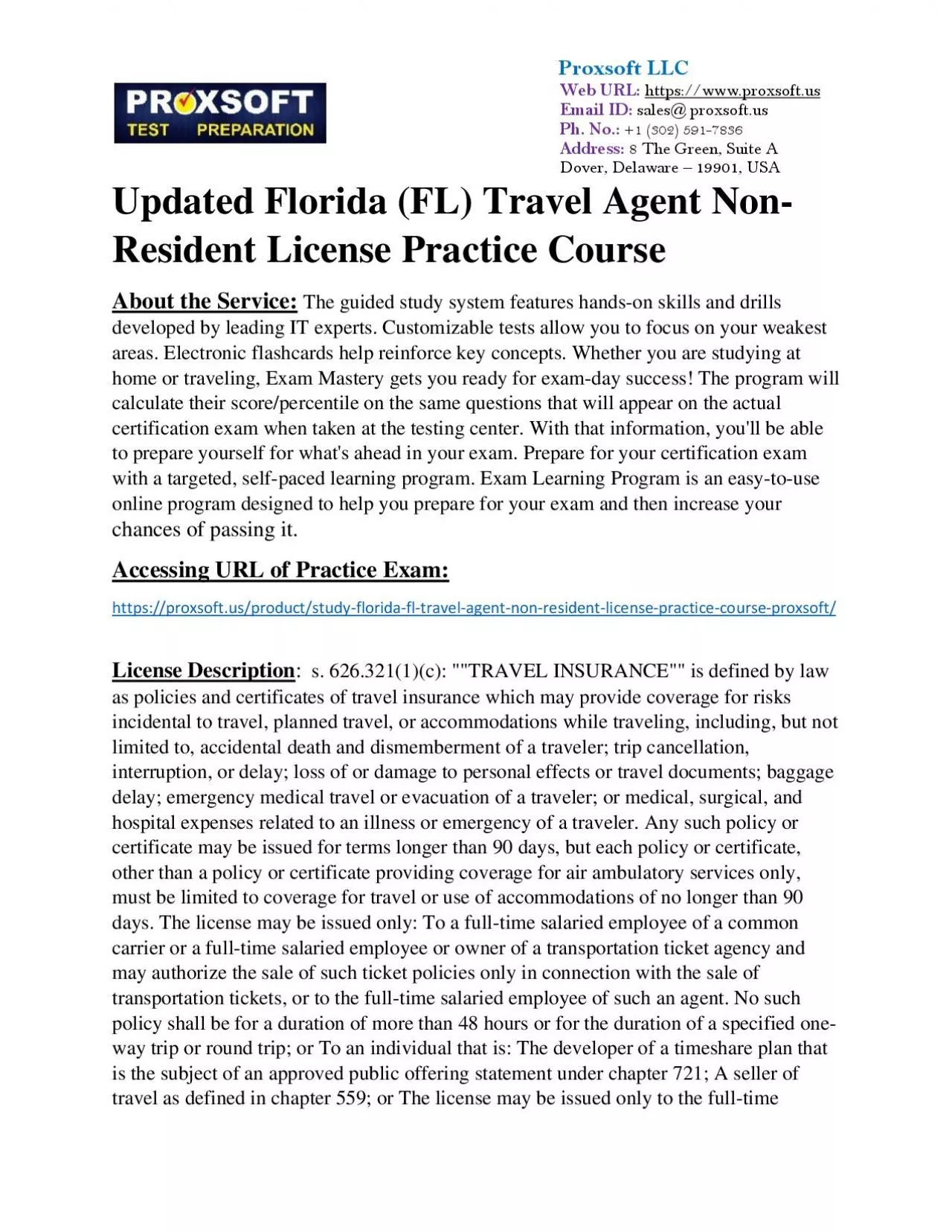 Updated Florida (FL) Travel Agent Non-Resident License Practice Course