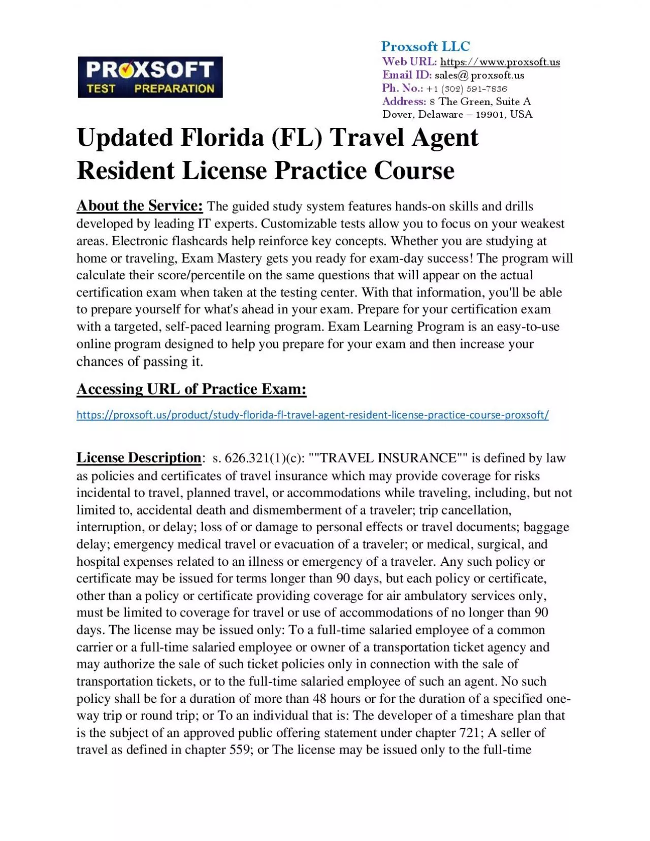 Updated Florida (FL) Travel Agent Resident License Practice Course