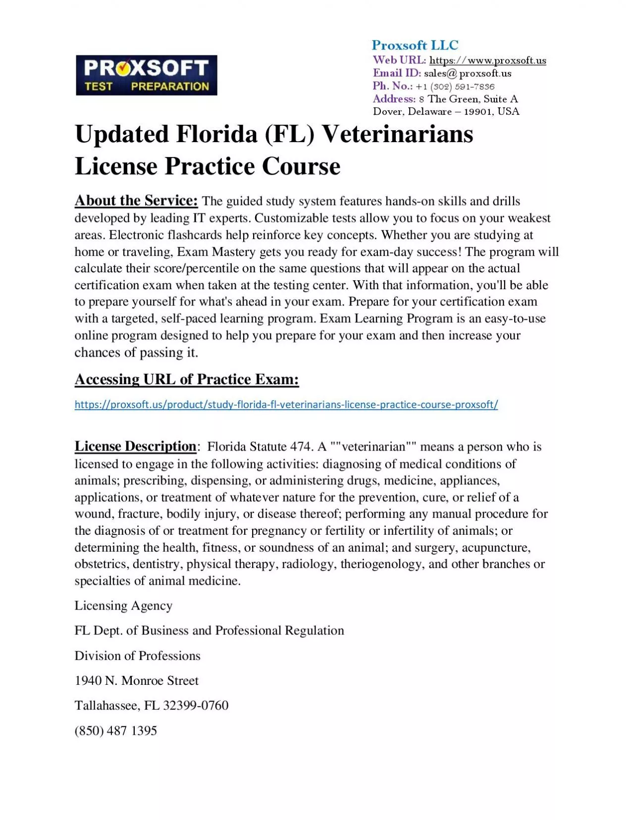 PDF-Updated Florida (FL) Veterinarians License Practice Course