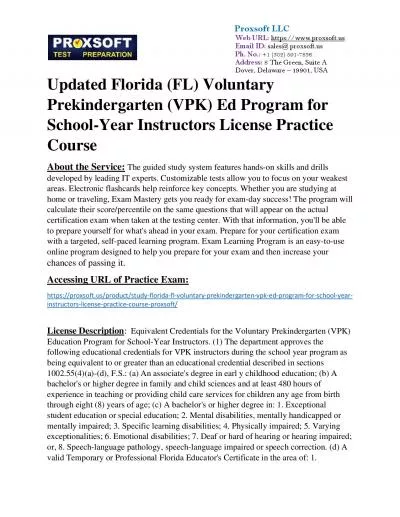 Updated Florida (FL) Voluntary Prekindergarten (VPK) Ed Program for School-Year Instructors License Practice Course