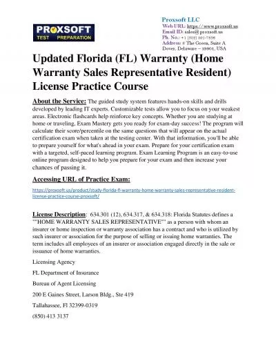 Updated Florida (FL) Warranty (Home Warranty Sales Representative Resident) License Practice
