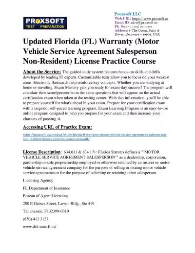 Updated Florida (FL) Warranty (Motor Vehicle Service Agreement Salesperson Non-Resident)