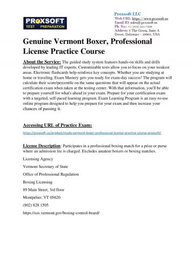 Genuine Vermont Boxer, Professional License Practice Course