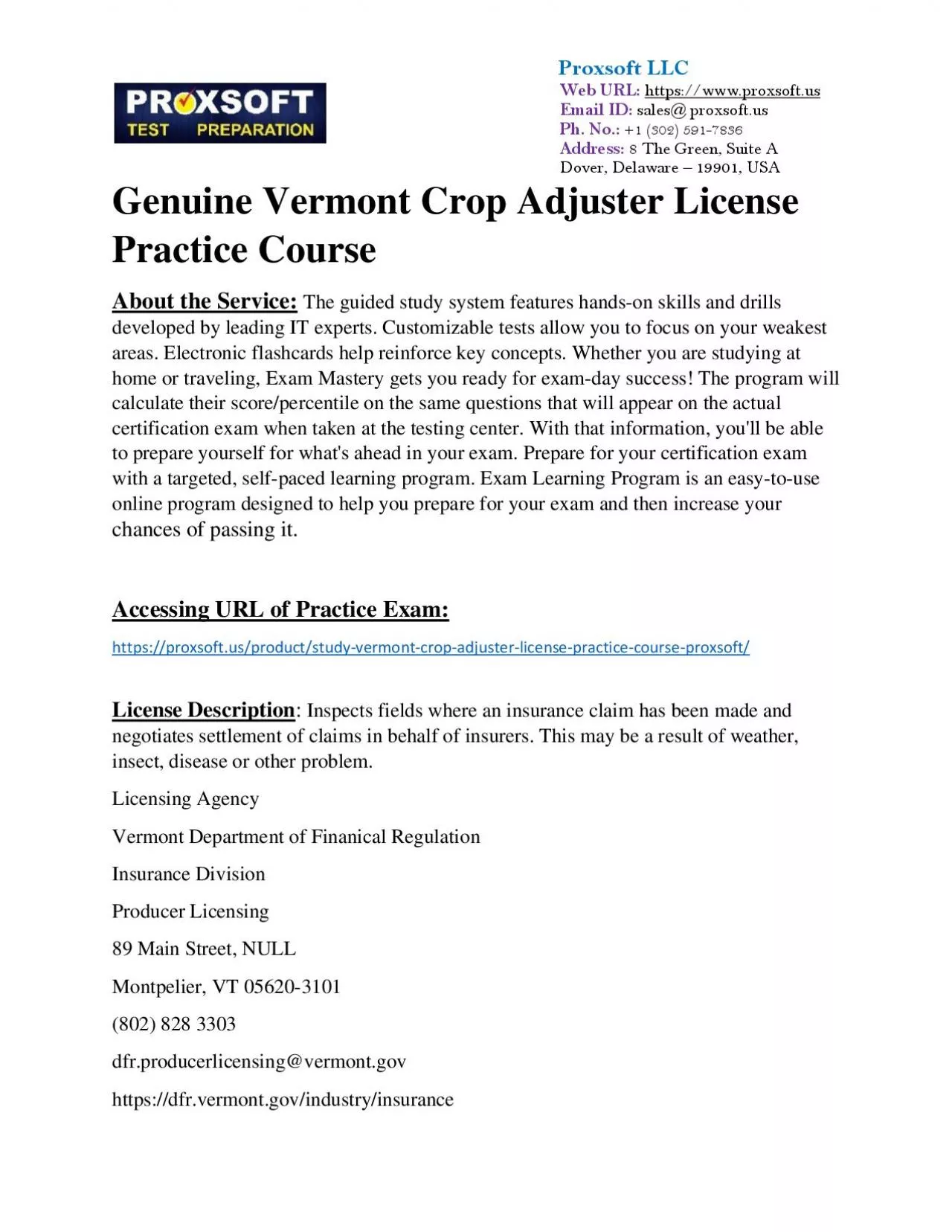 PDF-Genuine Vermont Crop Adjuster License Practice Course