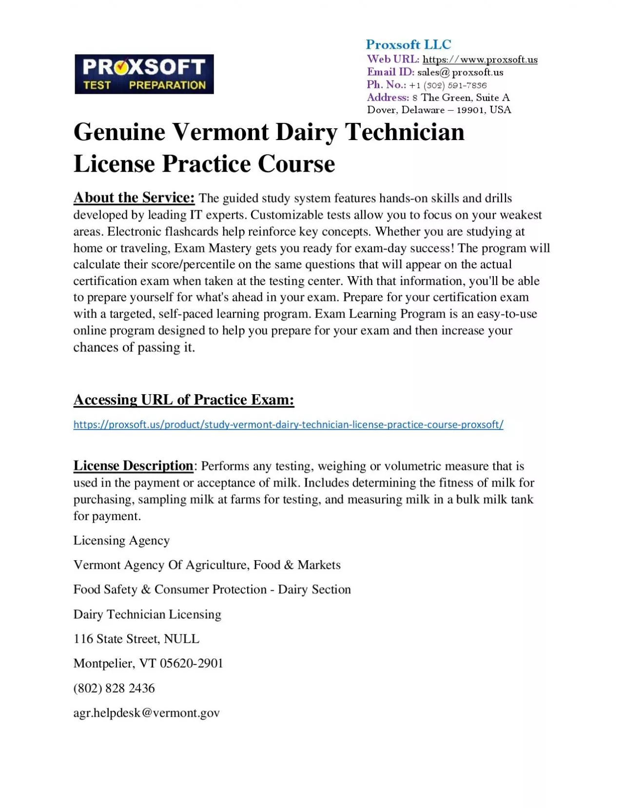 PDF-Genuine Vermont Dairy Technician License Practice Course