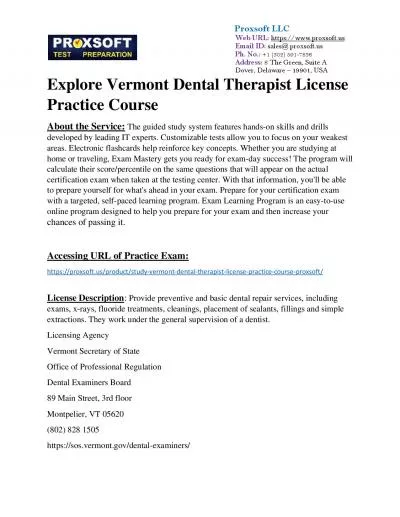 Explore Vermont Dental Therapist License Practice Course