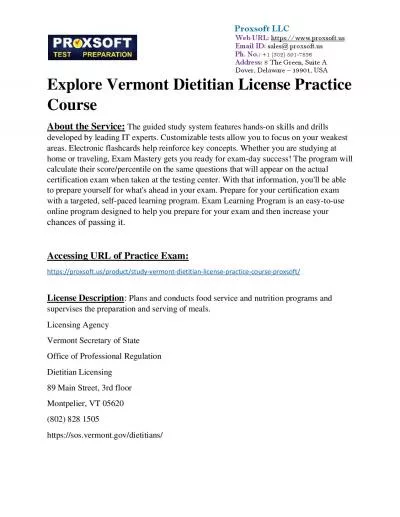 Explore Vermont Dietitian License Practice Course