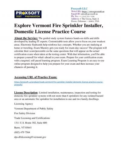 Explore Vermont Fire Sprinkler Installer, Domestic License Practice Course