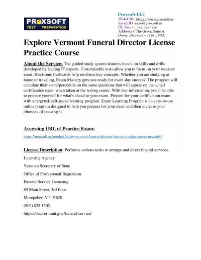 Explore Vermont Funeral Director License Practice Course