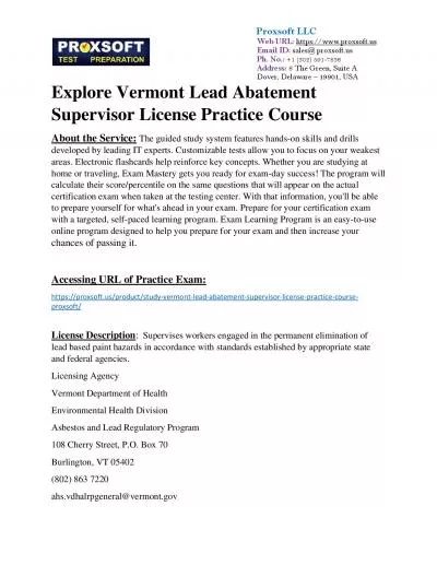 Explore Vermont Lead Abatement Supervisor License Practice Course