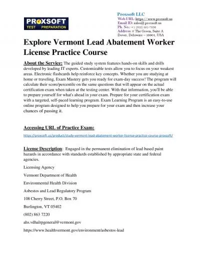 Explore Vermont Lead Abatement Worker License Practice Course