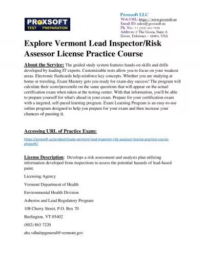 Explore Vermont Lead Inspector/Risk Assessor License Practice Course