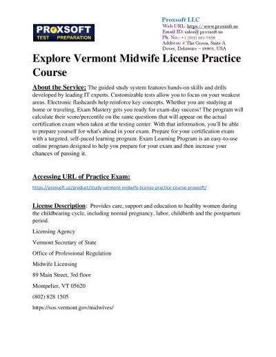 Explore Vermont Midwife License Practice Course