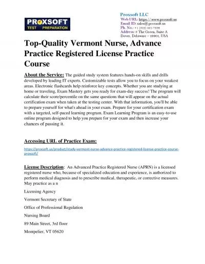 Top-Quality Vermont Nurse, Advance Practice Registered License Practice Course