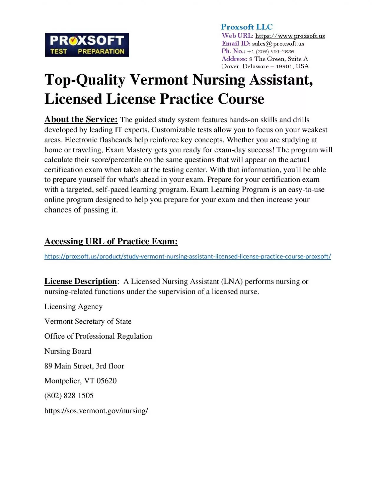 PDF-Top-Quality Vermont Nursing Assistant, Licensed License Practice Course