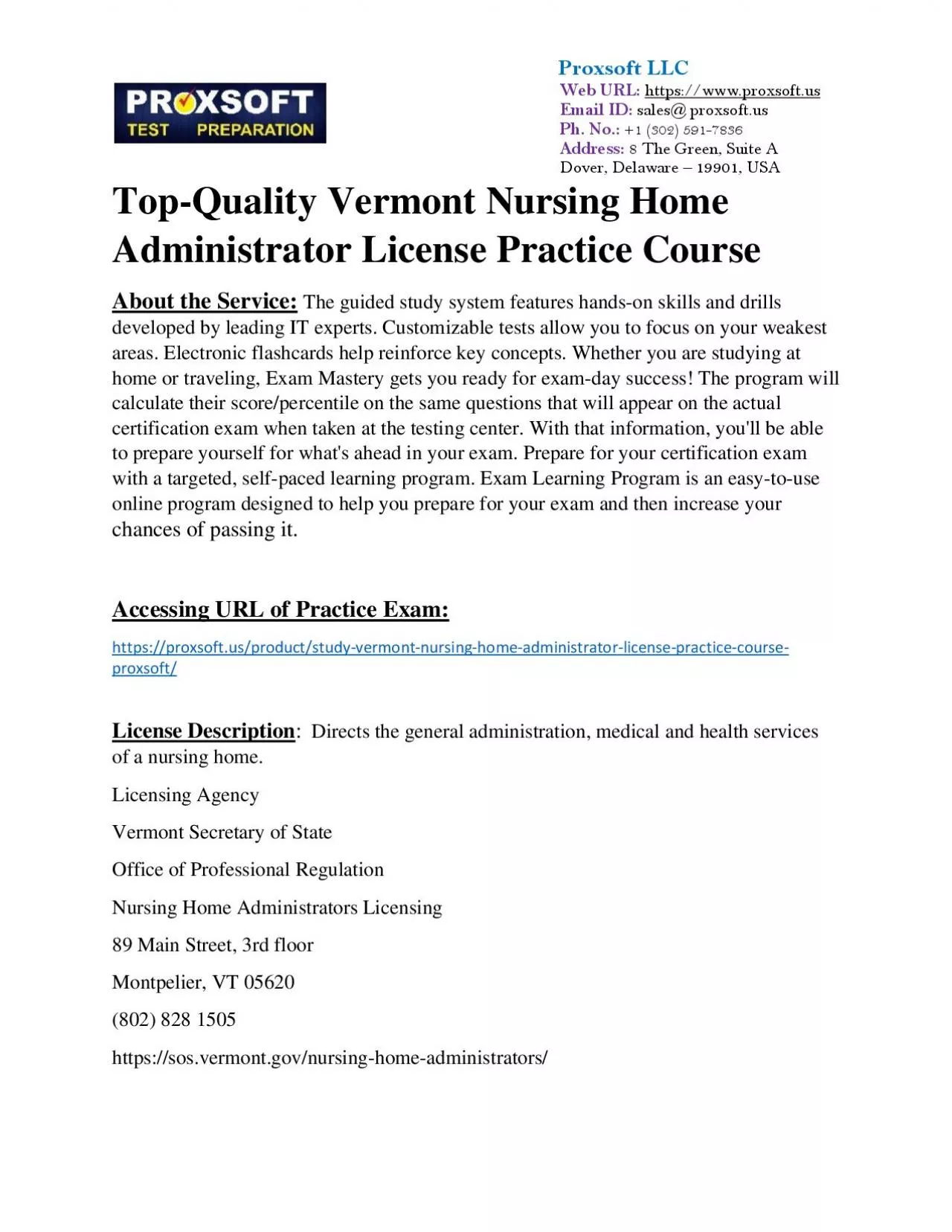 PDF-Top-Quality Vermont Nursing Home Administrator License Practice Course