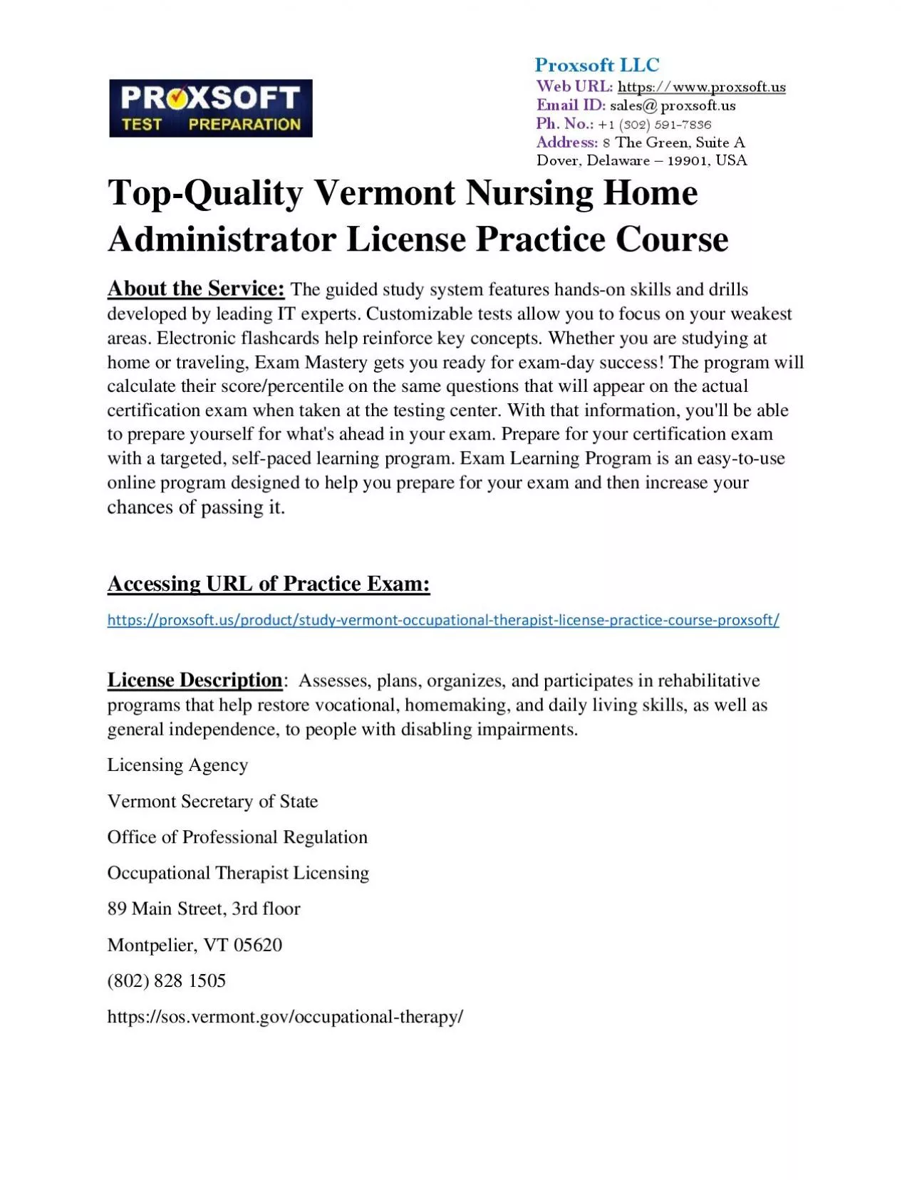 PDF-Top-Quality Vermont Occupational Therapist License Practice Course