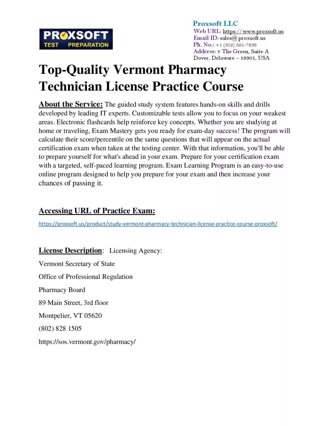 PDF-Top-Quality Vermont Pharmacy Technician License Practice Course