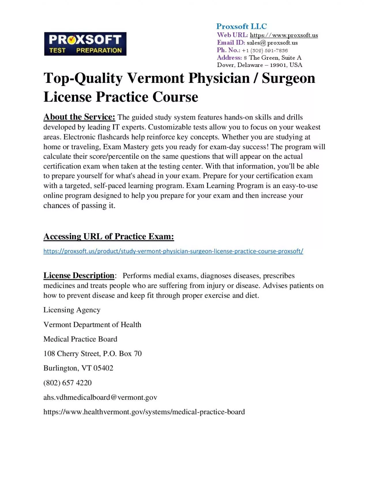 PDF-Top-Quality Vermont Physician / Surgeon License Practice Course