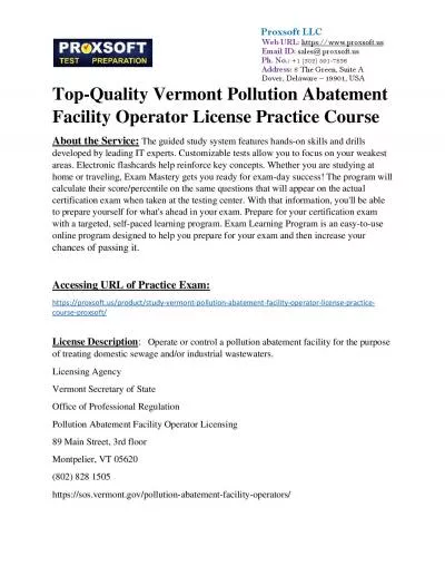 Top-Quality Vermont Pollution Abatement Facility Operator License Practice Course