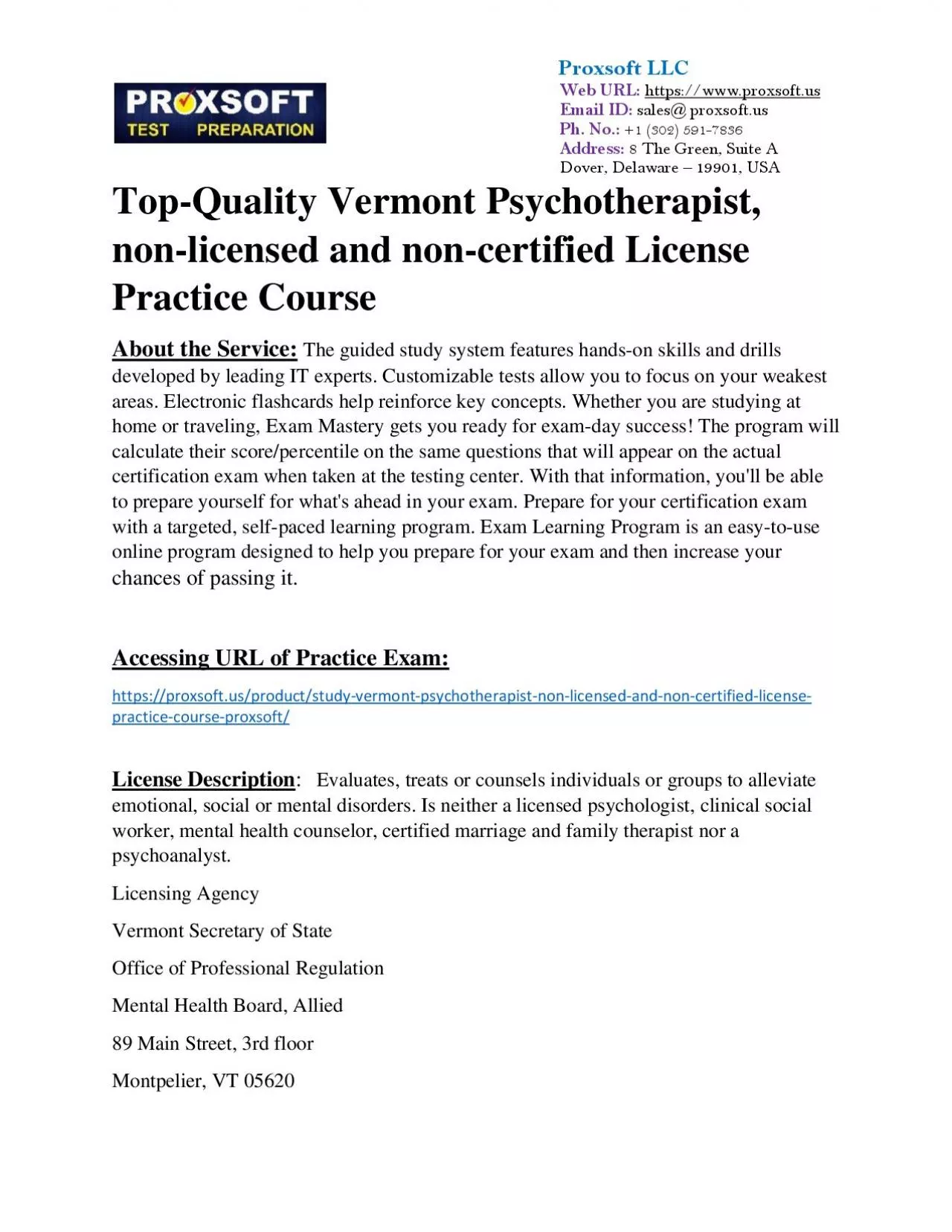 PDF-Top-Quality Vermont Psychotherapist, non-licensed and non-certified License Practice Course