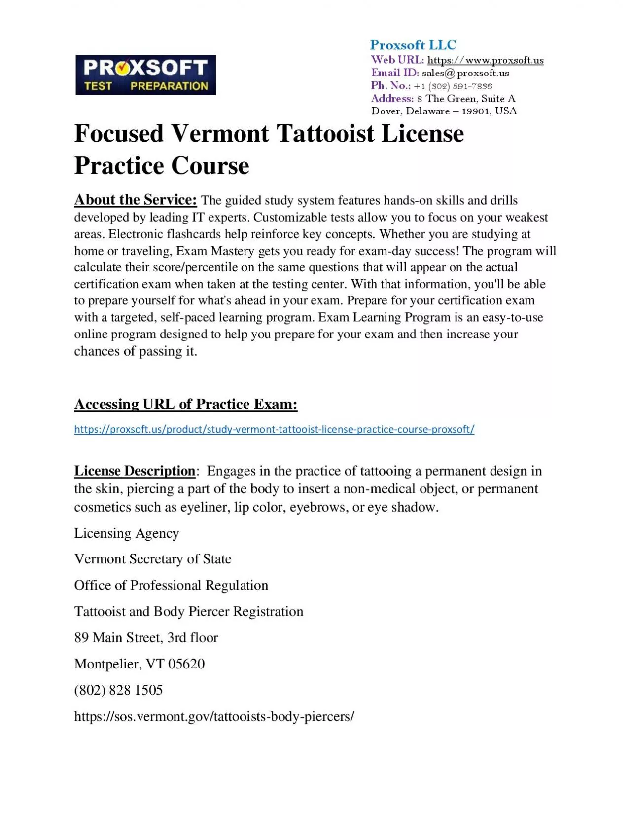 PDF-Focused Vermont Tattooist License Practice Course