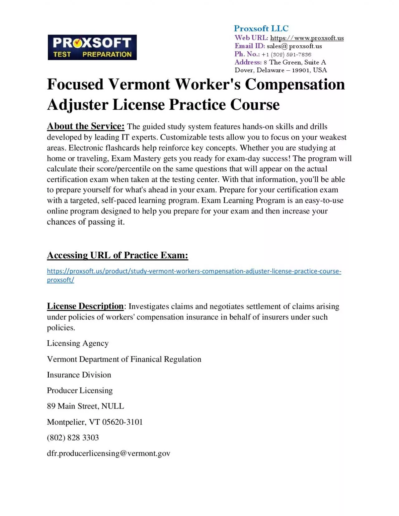 PDF-Focused Vermont Worker\'s Compensation Adjuster License Practice Course