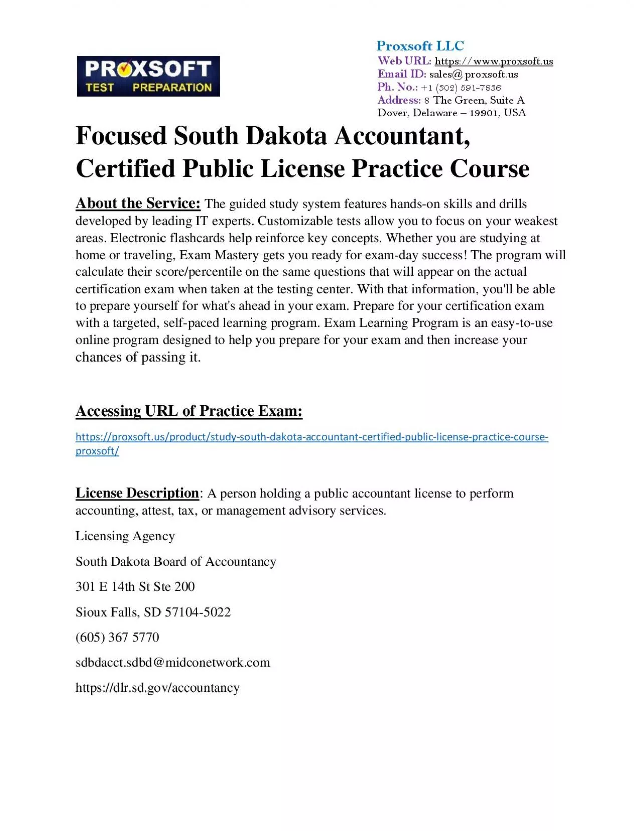 Focused South Dakota Accountant, Certified Public License Practice Course