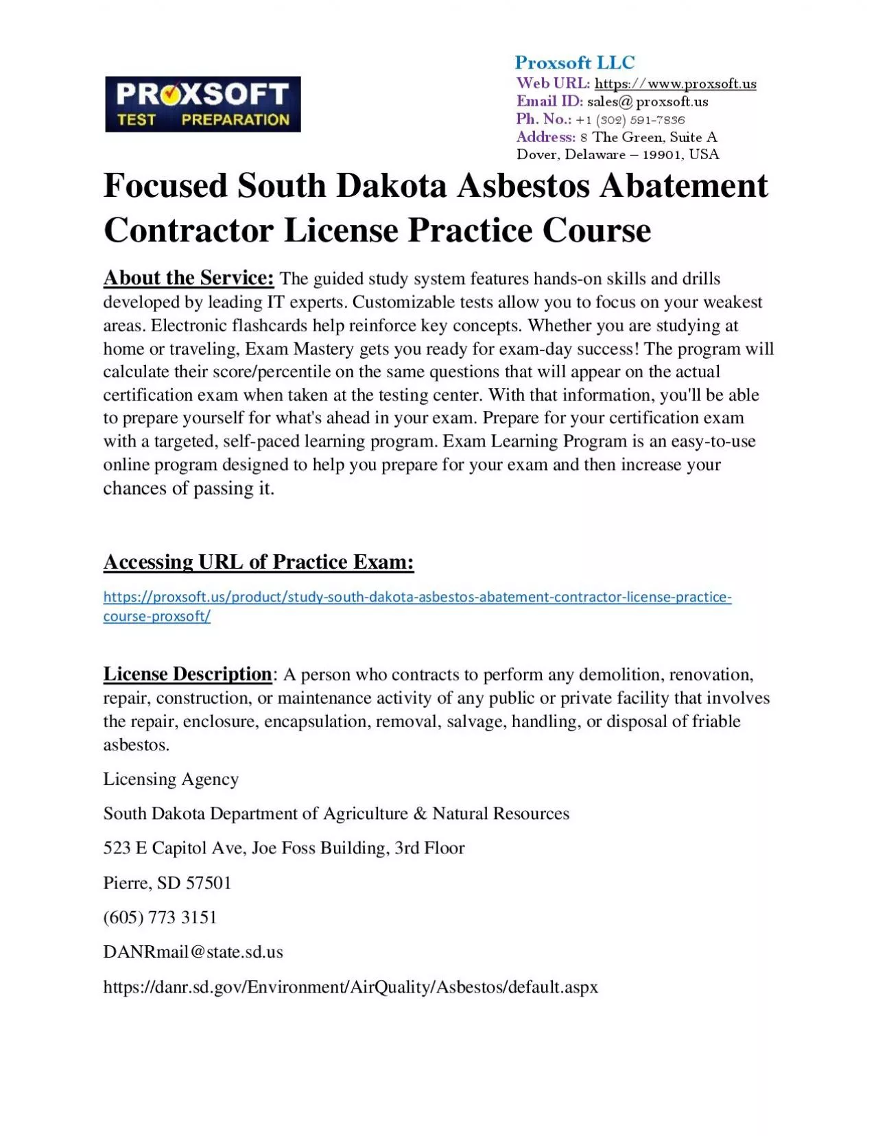 PDF-Focused South Dakota Asbestos Abatement Contractor License Practice Course