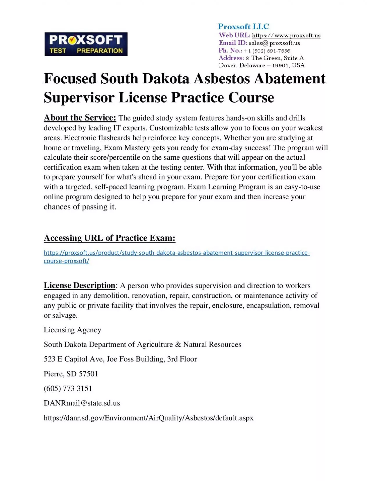 PDF-Focused South Dakota Asbestos Abatement Supervisor License Practice Course