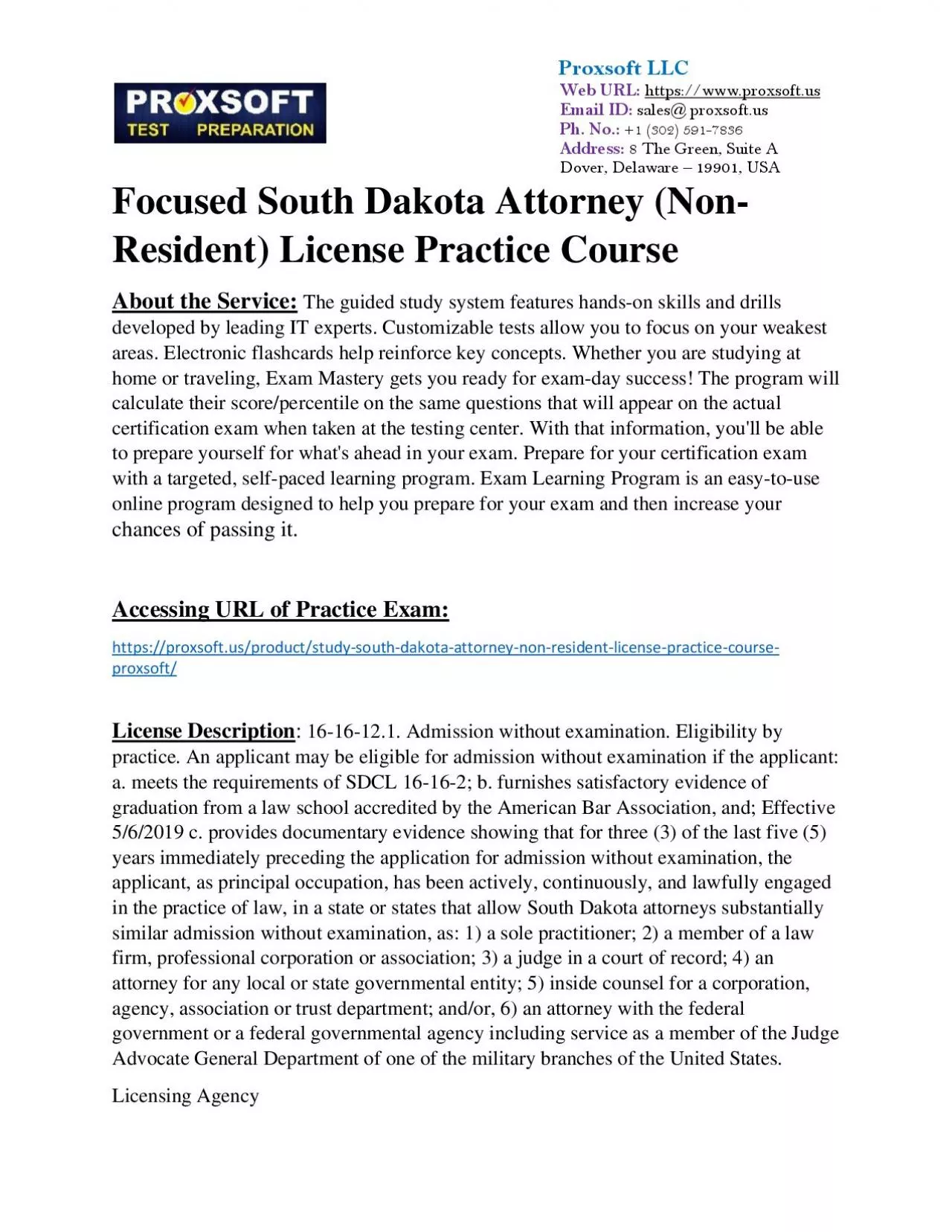 PDF-Focused South Dakota Attorney (Non-Resident) License Practice Course