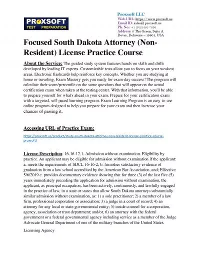 Focused South Dakota Attorney (Non-Resident) License Practice Course