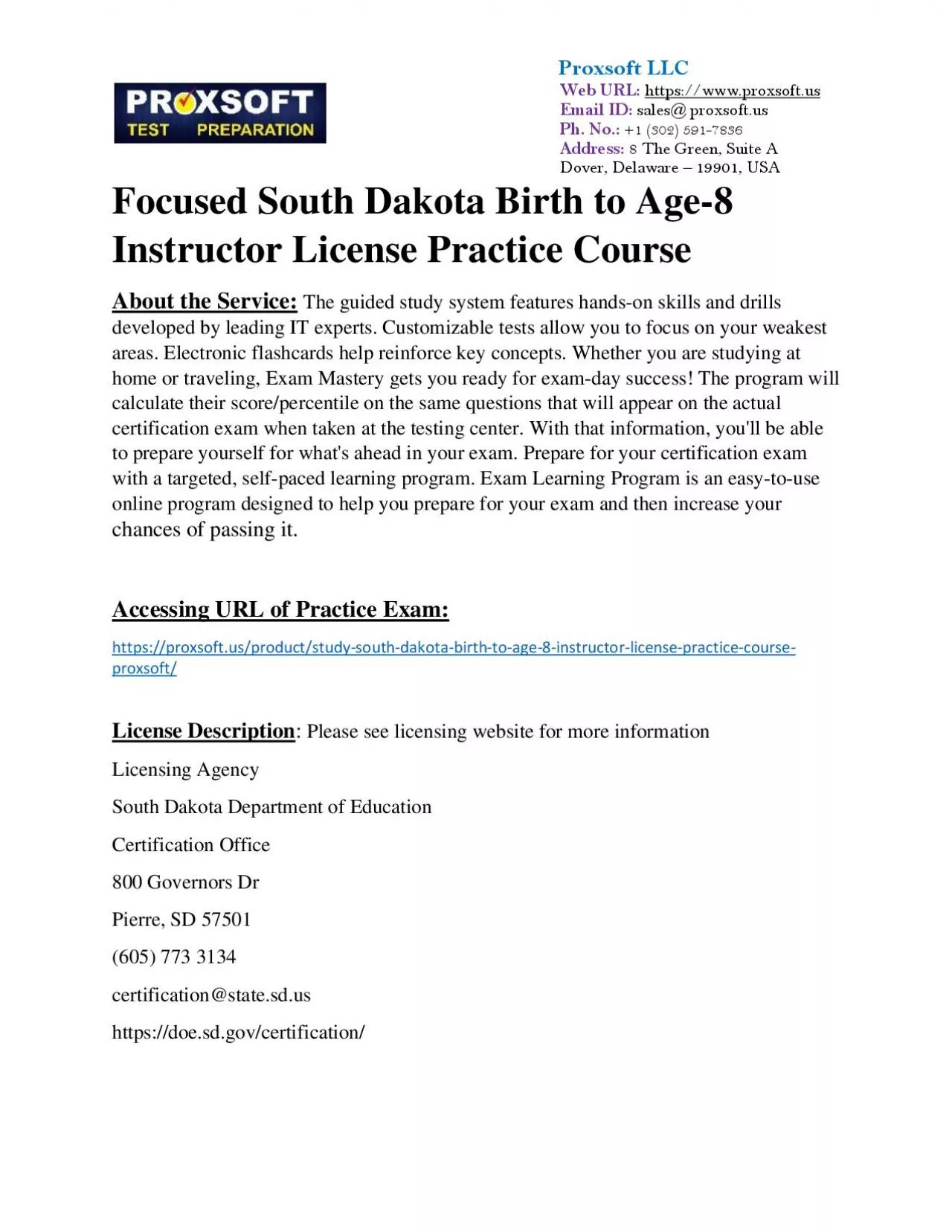 PDF-Focused South Dakota Birth to Age-8 Instructor License Practice Course