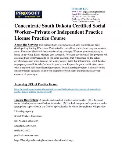 Concentrate South Dakota Certified Social Worker--Private or Independent Practice License Practice Course