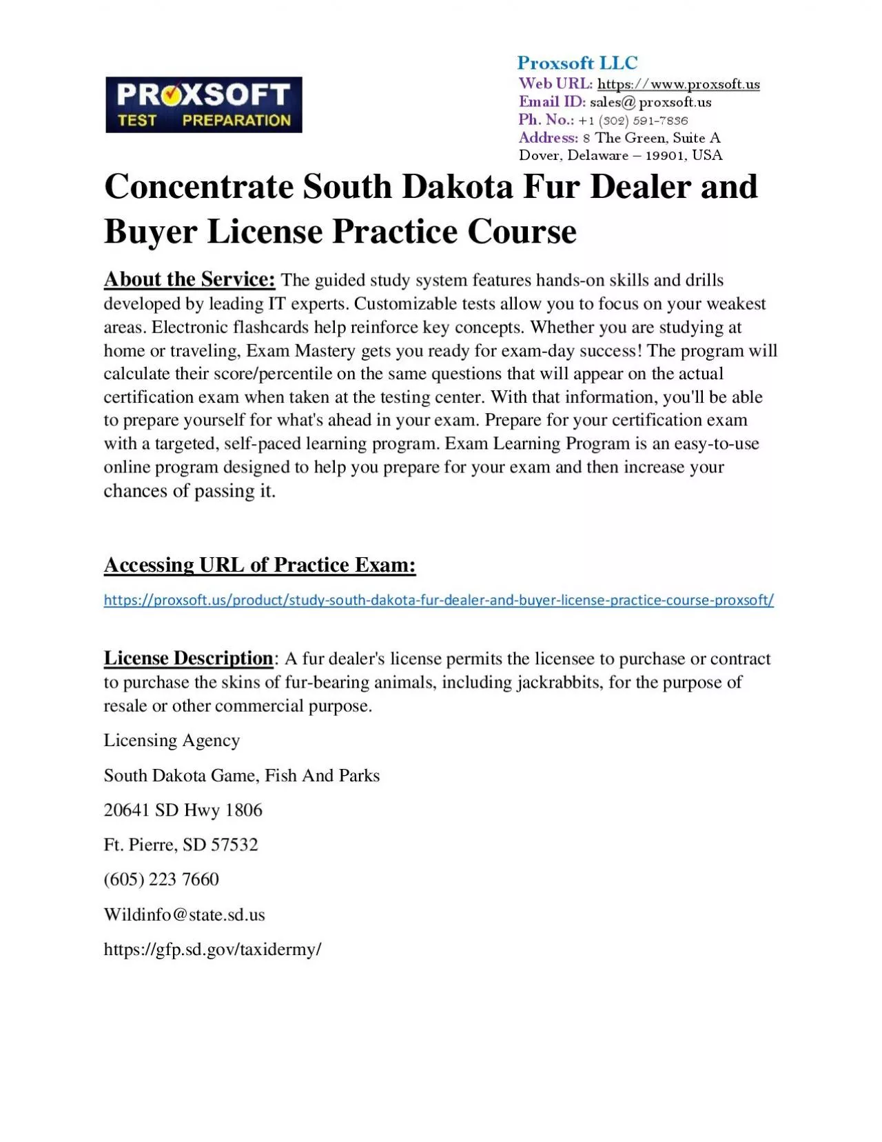 Concentrate South Dakota Fur Dealer and Buyer License Practice Course