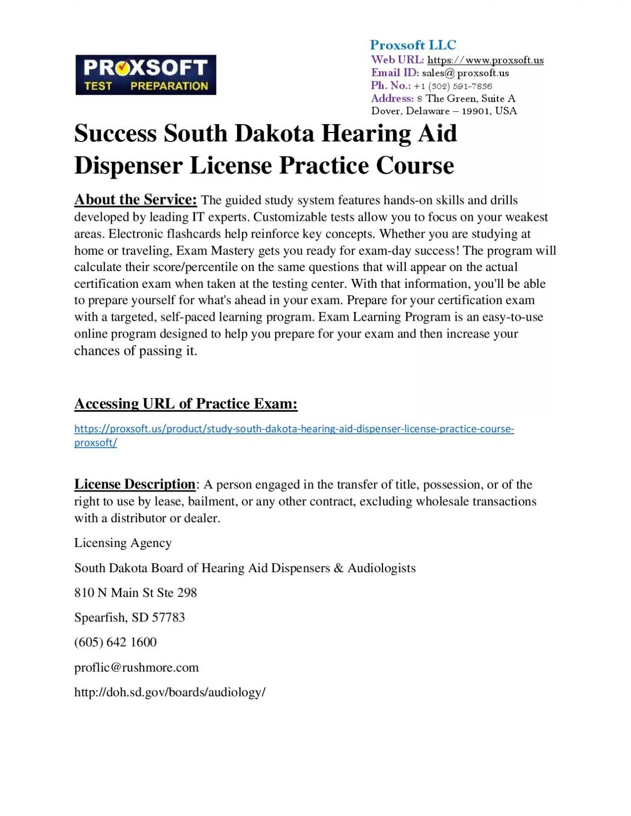 PDF-Success South Dakota Hearing Aid Dispenser License Practice Course