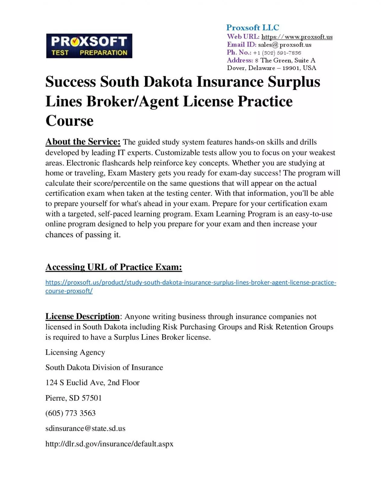 Success South Dakota Insurance Surplus Lines Broker/Agent License Practice Course